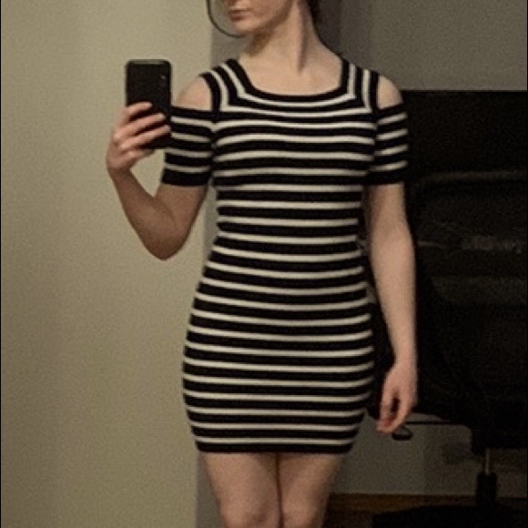 Navy-Blue and White Striped Dress. - Picture 1 of 5